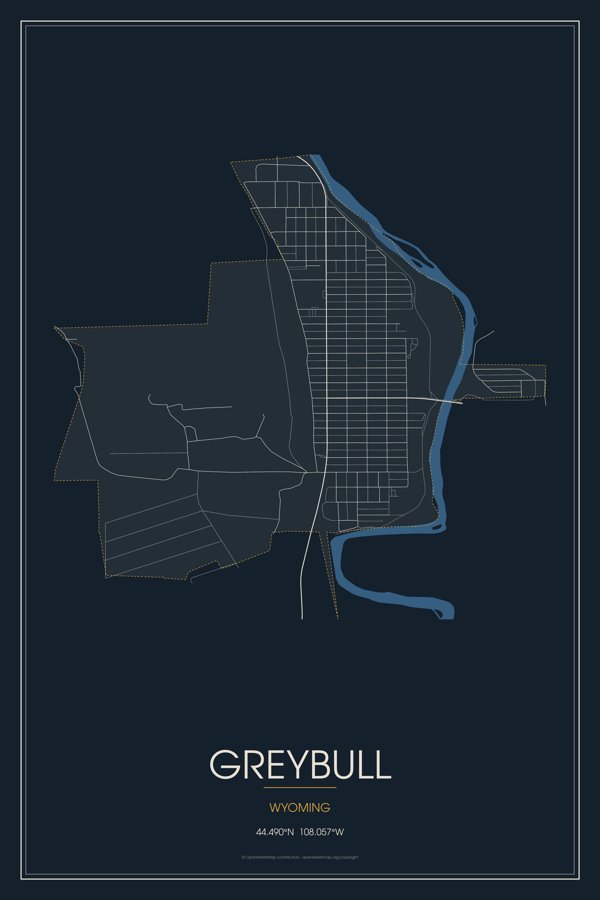 Greybull Street Map Poster · Midnight artwork detail