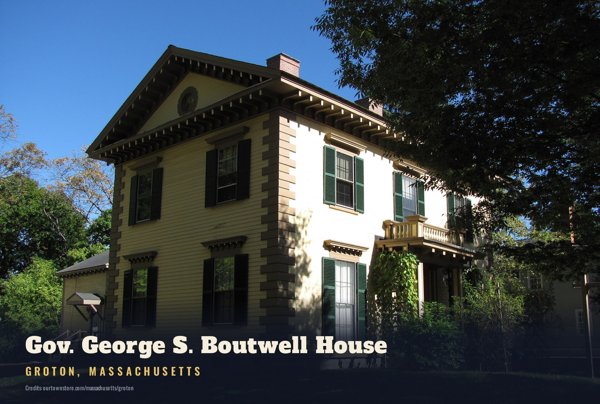 Groton Gov. George S. Boutwell House Postcard artwork detail