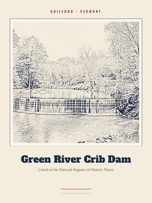 Guilford Green River Crib Dam Landmark Print artwork detail