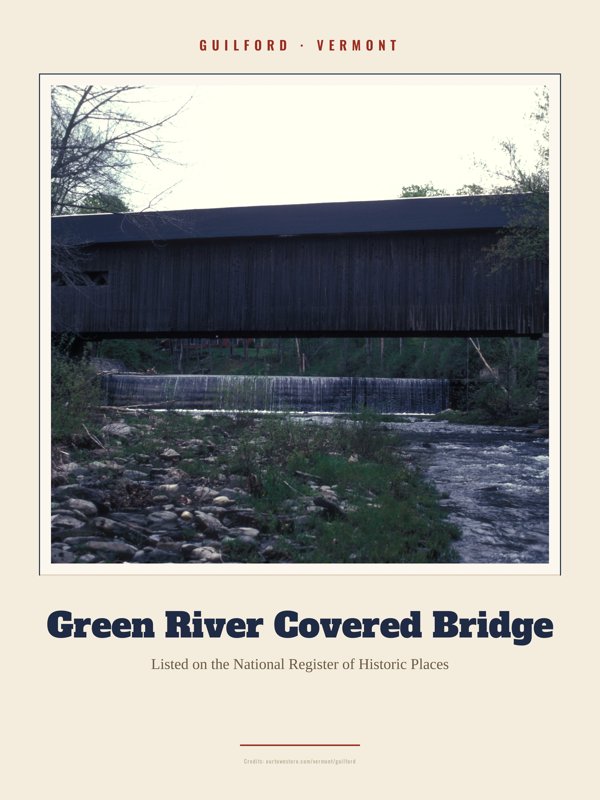 Guilford Green River Covered Bridge Landmark Print artwork detail