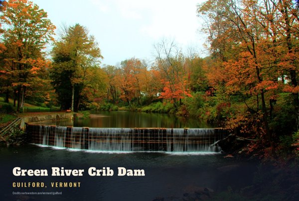 Guilford Green River Crib Dam Postcard artwork detail