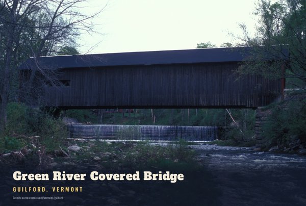 Guilford Green River Covered Bridge Postcard artwork detail