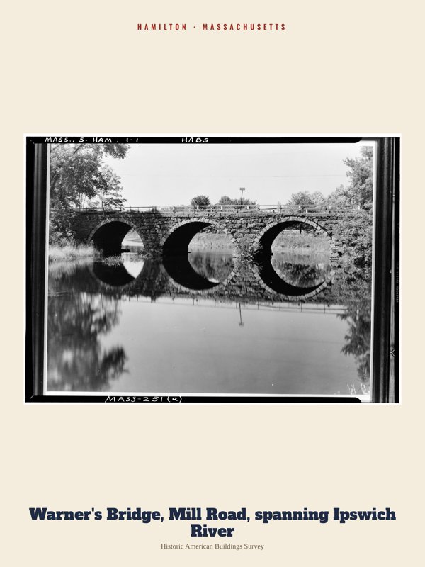 Hamilton Warner's Bridge, Mill Road, spanning Ipswich River Archive Print artwork detail
