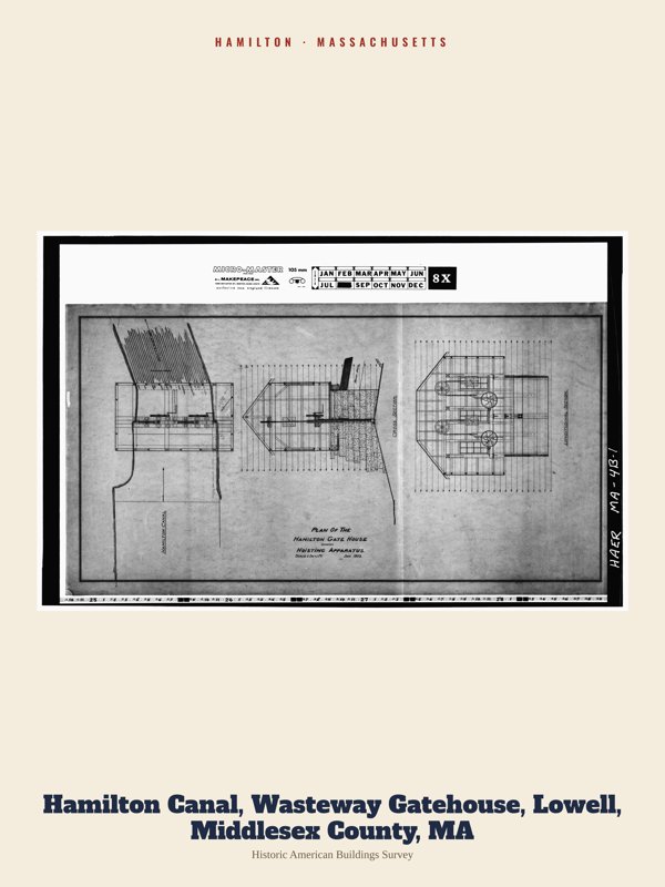 Hamilton Hamilton Canal, Wasteway Gatehouse, Lowell, Middlesex County, MA Archive Print artwork detail
