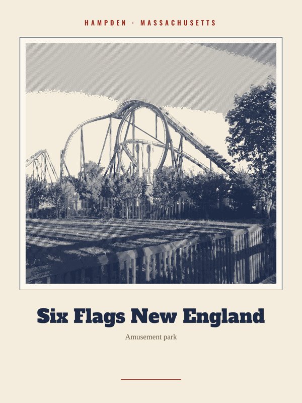 Hampden Six Flags New England Landmark Print artwork detail
