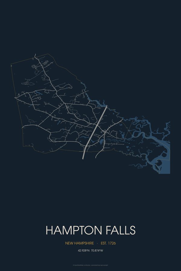 Hampton Falls Street Map Poster · Midnight artwork detail