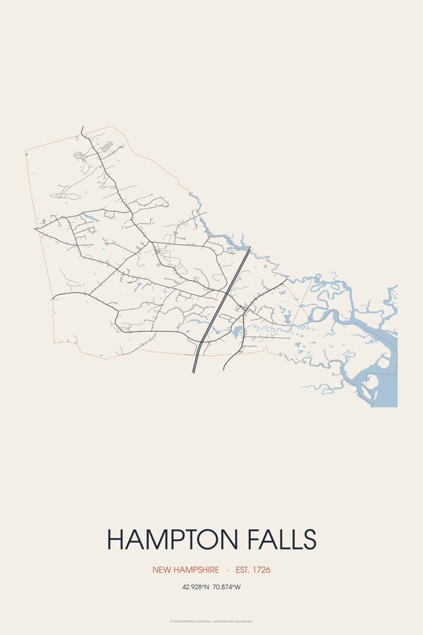 Hampton Falls Street Map Poster · Linen artwork detail