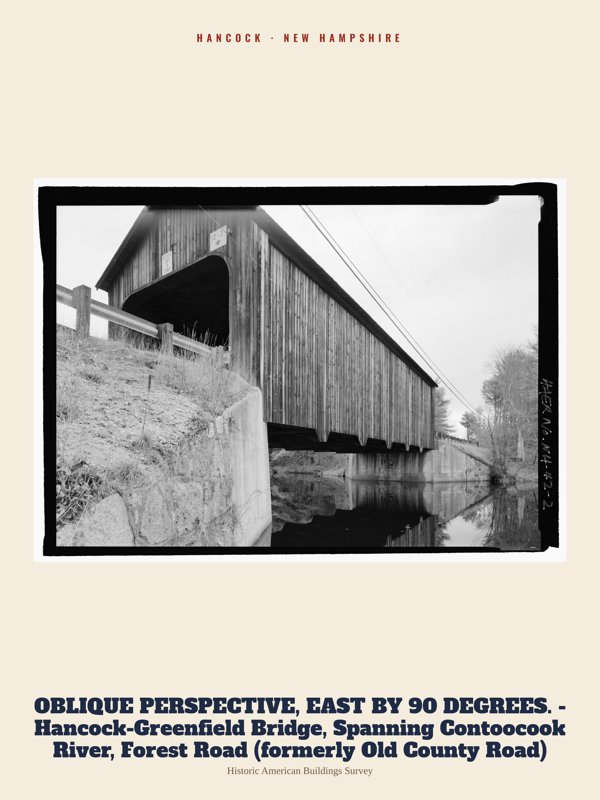 Hancock OBLIQUE PERSPECTIVE, EAST BY 90 DEGREES. - Hancock-Greenfield Bridge, Spanning Contoocook River, Forest Road (formerly Old County Road) Archive Print artwork detail