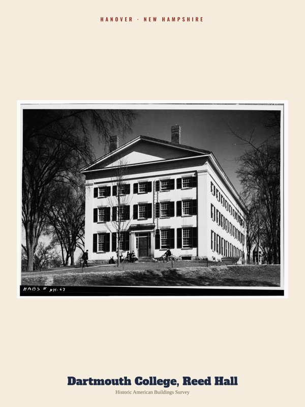 Hanover Dartmouth College, Reed Hall Archive Print artwork detail