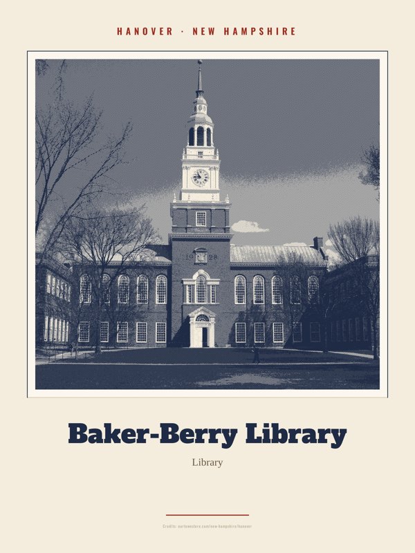 Hanover Baker-Berry Library Landmark Print artwork detail