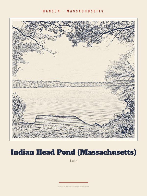 Hanson Indian Head Pond (Massachusetts) Landmark Print artwork detail