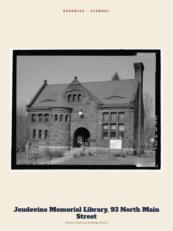 Hardwick Jeudevine Memorial Library, 93 North Main Street Archive Print artwork detail