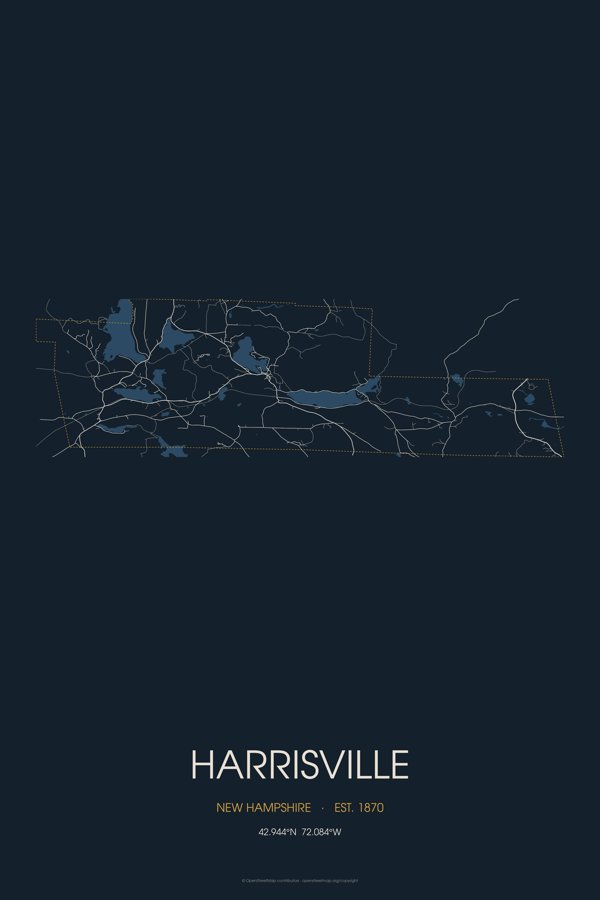 Harrisville Street Map Poster · Midnight artwork detail