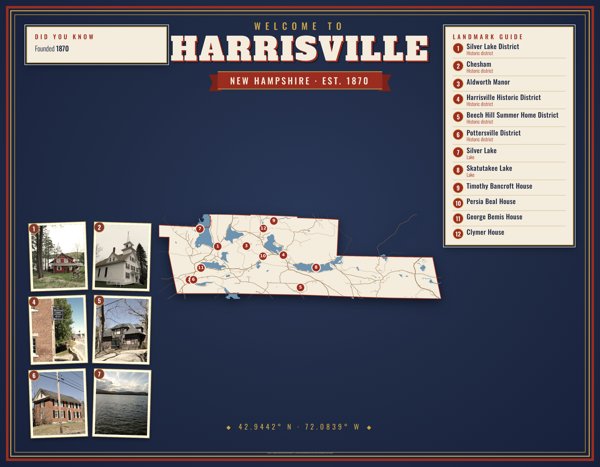 Harrisville Map Placemat artwork detail