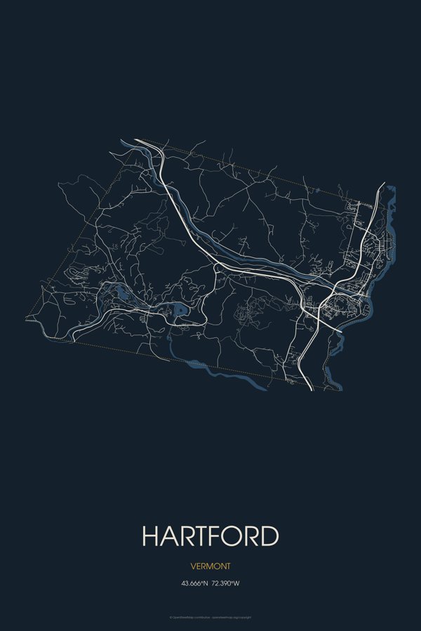 Hartford Street Map Poster · Midnight artwork detail