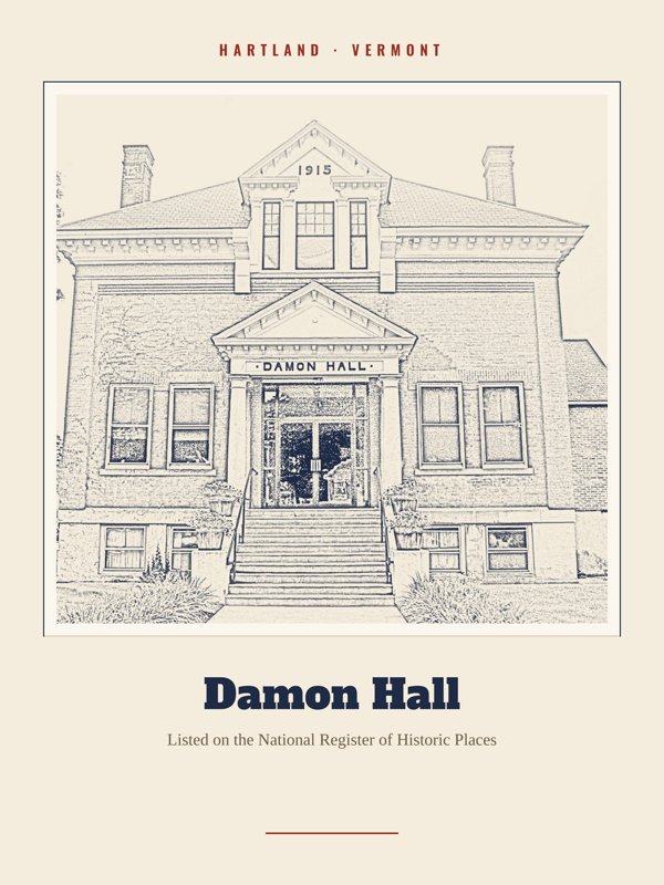 Hartland Damon Hall Landmark Print artwork detail