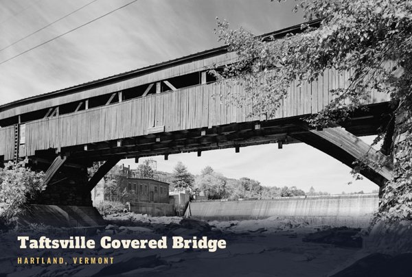Hartland Taftsville Covered Bridge Postcard artwork detail