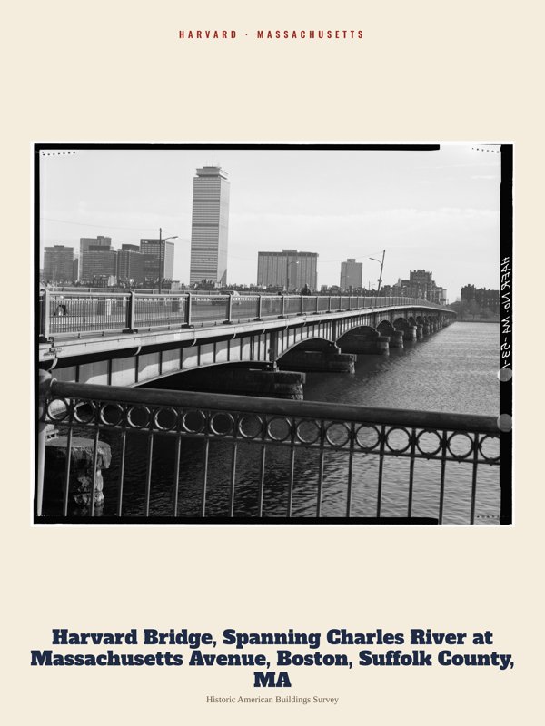 Harvard Harvard Bridge, Spanning Charles River at Massachusetts Avenue, Boston, Suffolk County, MA Archive Print artwork detail