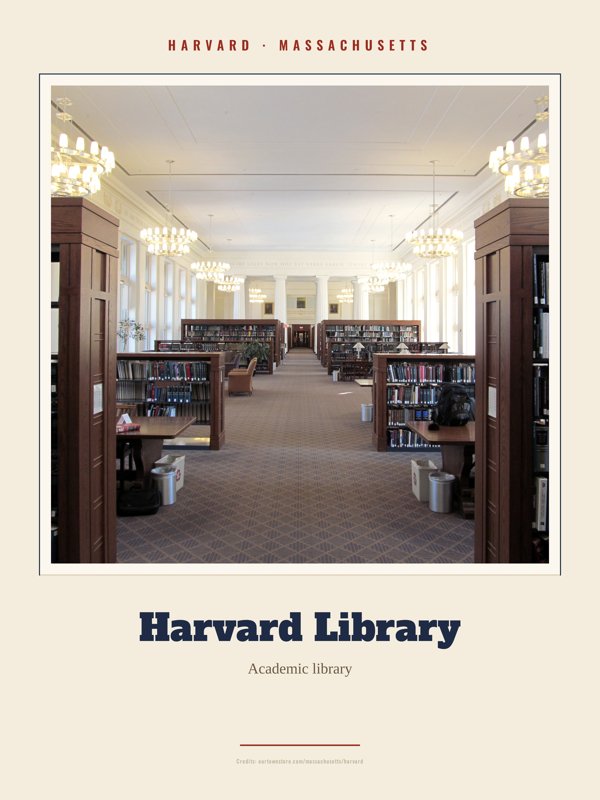 Harvard Harvard Library Landmark Print artwork detail