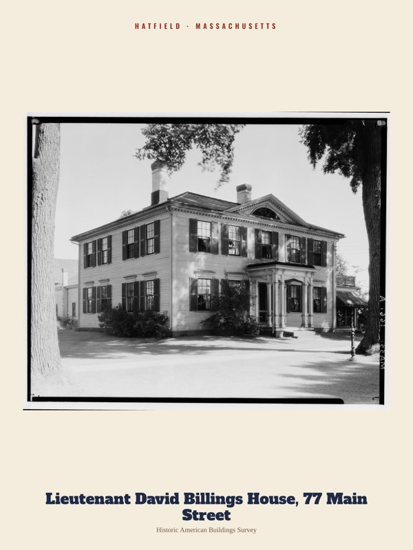 Hatfield Lieutenant David Billings House, 77 Main Street Archive Print artwork detail