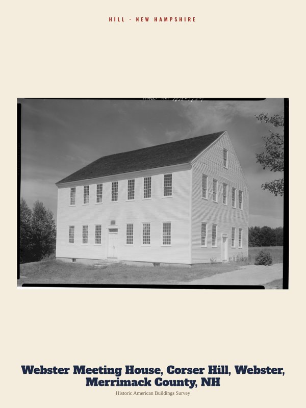 Hill Webster Meeting House, Corser Hill, Webster, Merrimack County, NH Archive Print artwork detail