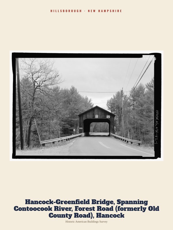 Hillsborough Hancock-Greenfield Bridge, Spanning Contoocook River, Forest Road (formerly Old County Road), Hancock Archive Print artwork detail