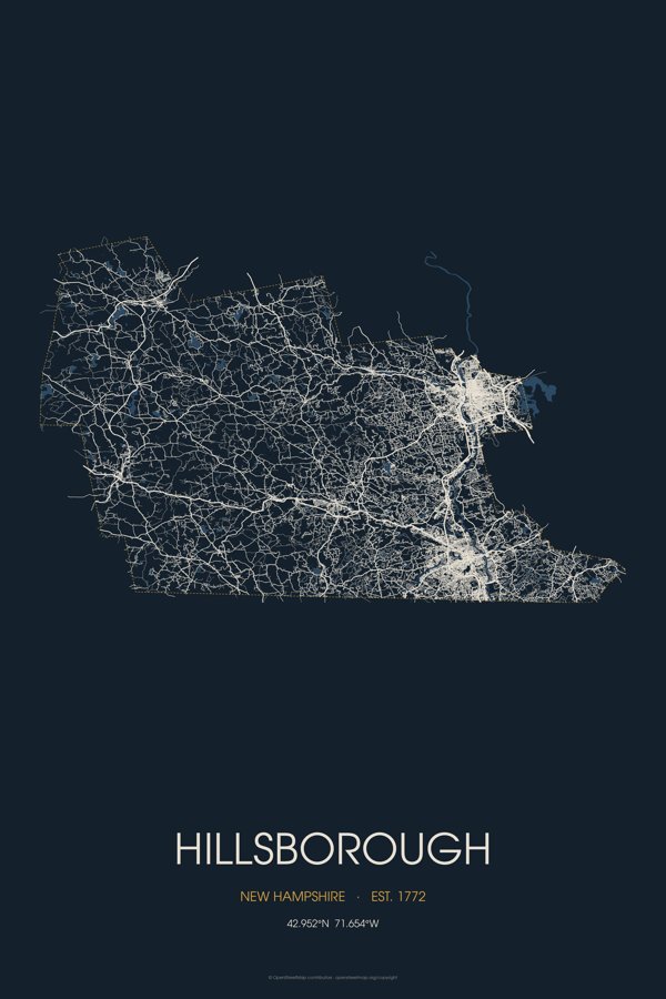 Hillsborough Street Map Poster · Midnight artwork detail