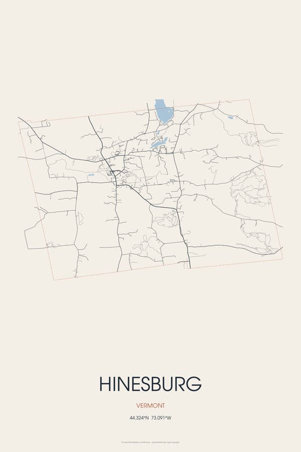 Hinesburg Street Map Poster · Linen artwork detail