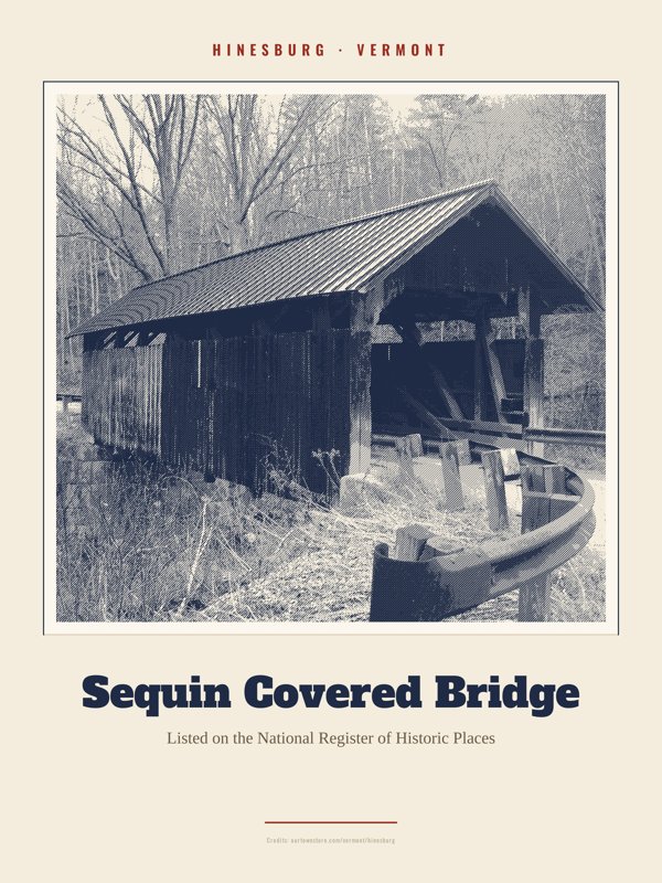 Hinesburg Sequin Covered Bridge Landmark Print artwork detail