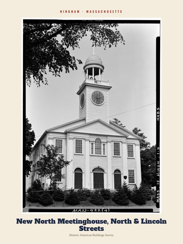 Hingham New North Meetinghouse, North & Lincoln Streets Archive Print artwork detail