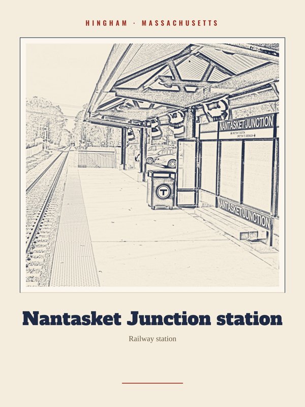 Hingham Nantasket Junction station Landmark Print artwork detail