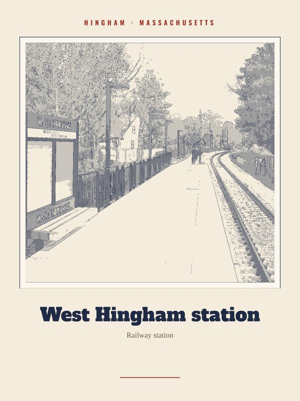 Hingham West Hingham station Landmark Print artwork detail