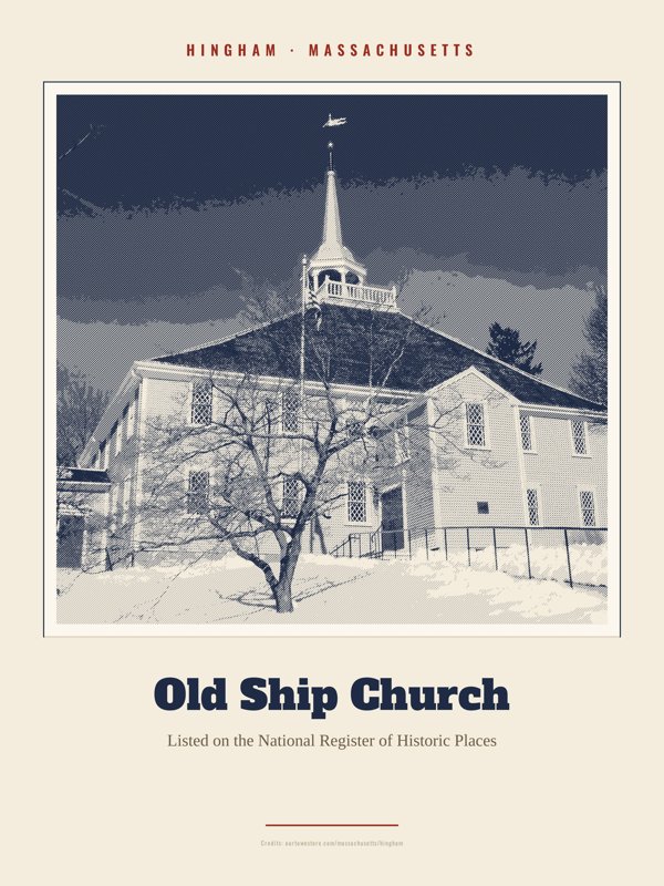 Hingham Old Ship Church Landmark Print artwork detail