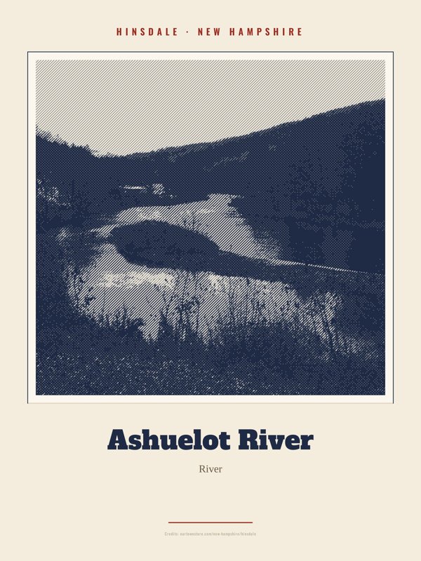 Hinsdale Ashuelot River Landmark Print artwork detail