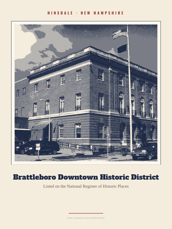 Hinsdale Brattleboro Downtown Historic District Landmark Print artwork detail