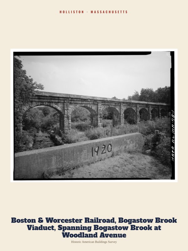 Holliston Boston & Worcester Railroad, Bogastow Brook Viaduct, Spanning Bogastow Brook at Woodland Avenue Archive Print artwork detail