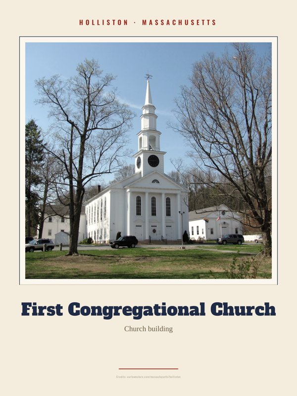 Holliston First Congregational Church Landmark Print artwork detail