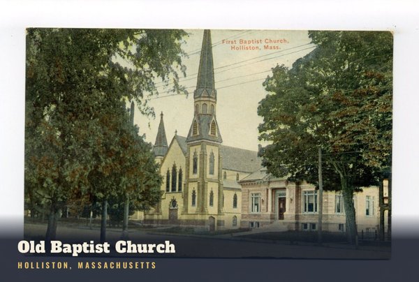 Holliston Old Baptist Church Postcard artwork detail