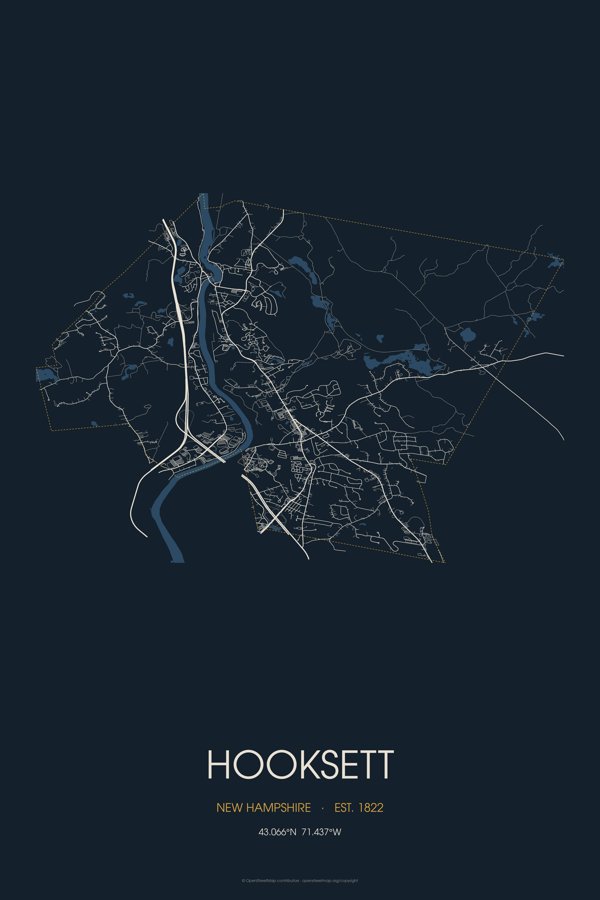 Hooksett Map Throw Pillow artwork detail