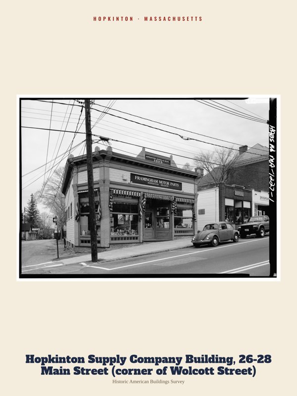Hopkinton Hopkinton Supply Company Building, 26-28 Main Street (corner of Wolcott Street) Archive Print artwork detail