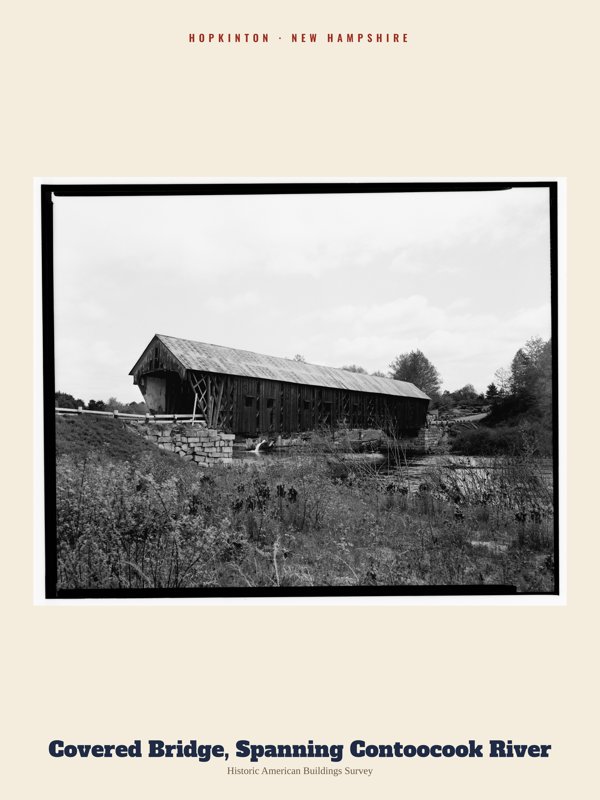 Hopkinton Covered Bridge, Spanning Contoocook River Archive Print artwork detail