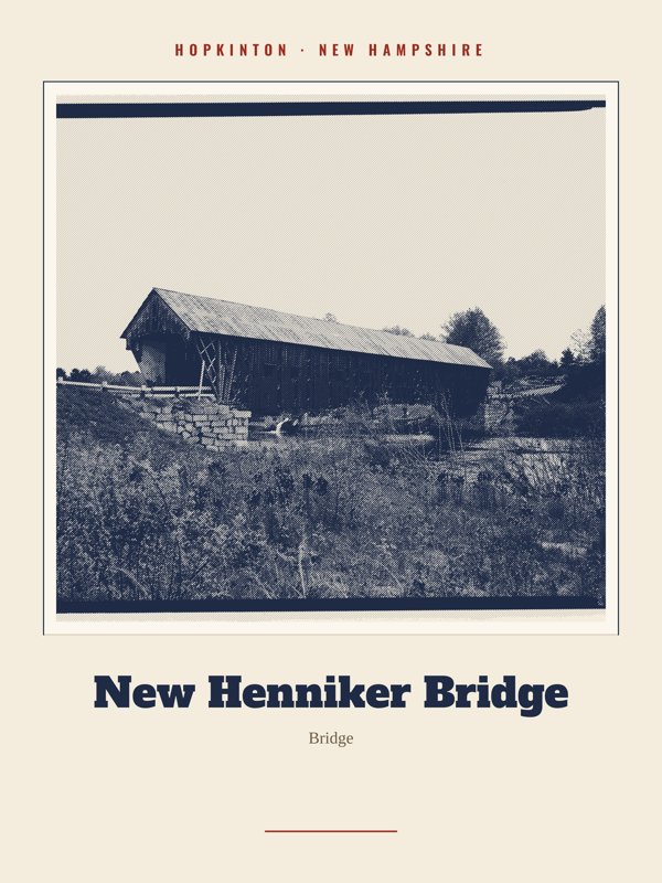 Hopkinton New Henniker Bridge Landmark Print artwork detail