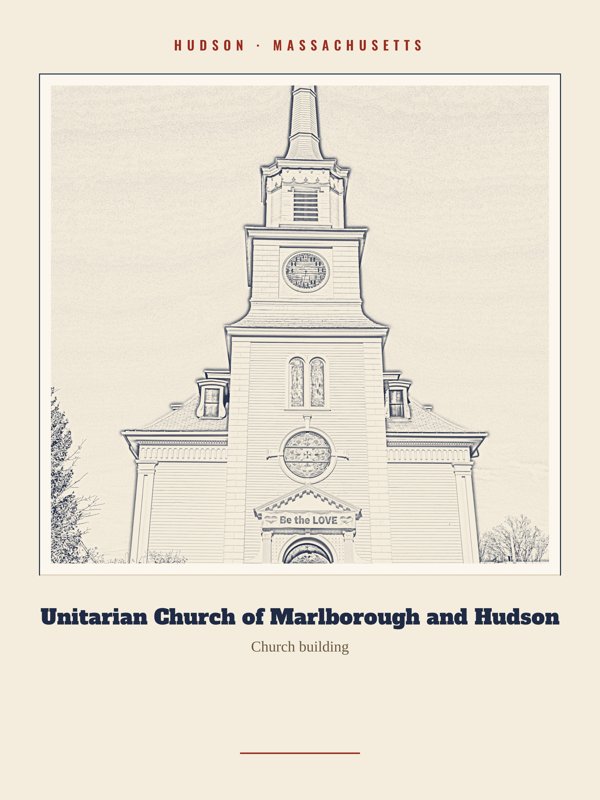 Hudson Unitarian Church of Marlborough and Hudson Landmark Print artwork detail