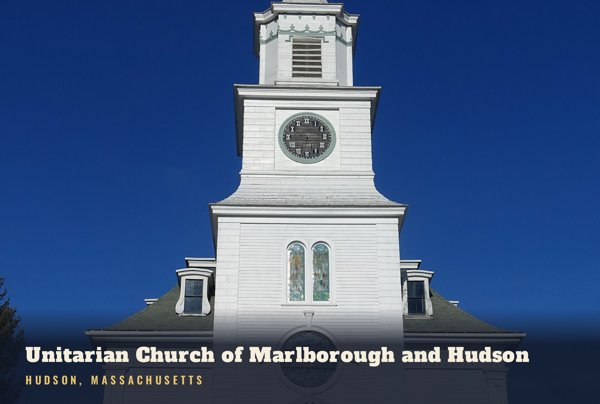 Hudson Unitarian Church of Marlborough and Hudson Postcard artwork detail