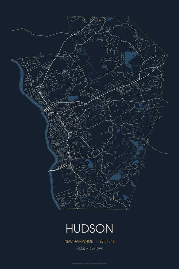 Hudson Street Map Poster · Midnight artwork detail