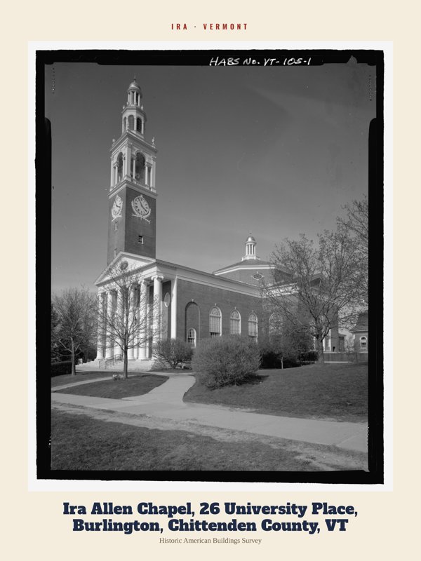 Ira Ira Allen Chapel, 26 University Place, Burlington, Chittenden County, VT Archive Print artwork detail