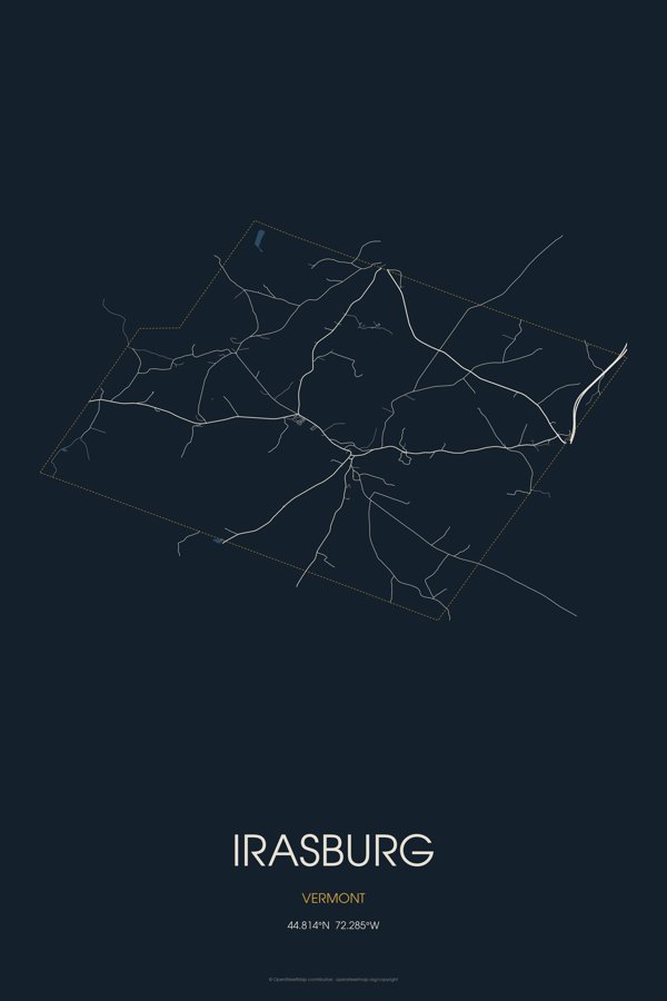 Irasburg Street Map Poster · Midnight artwork detail