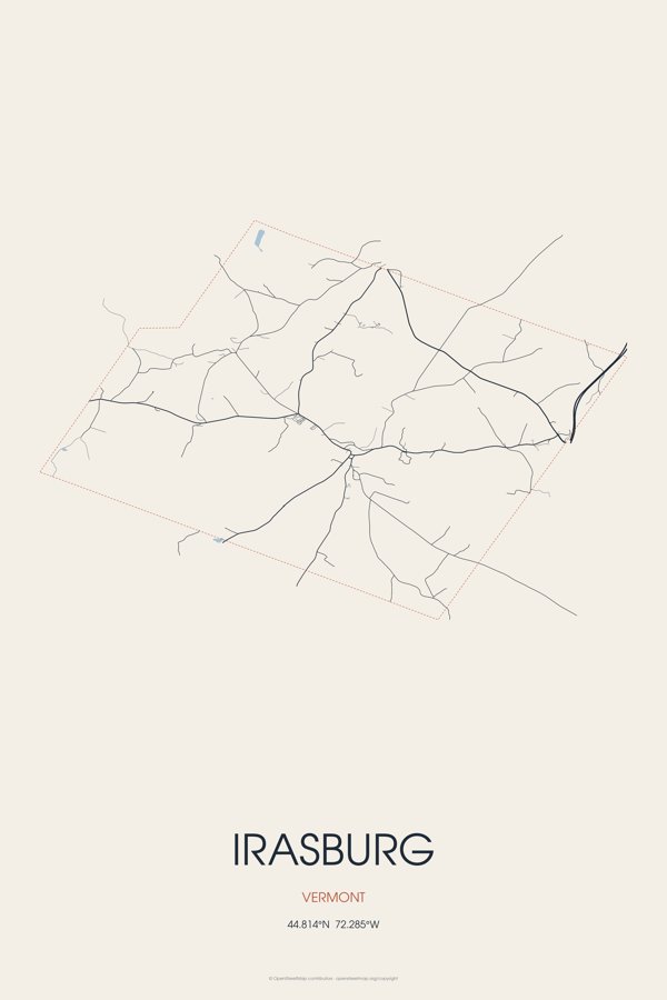 Irasburg Street Map Poster · Linen artwork detail