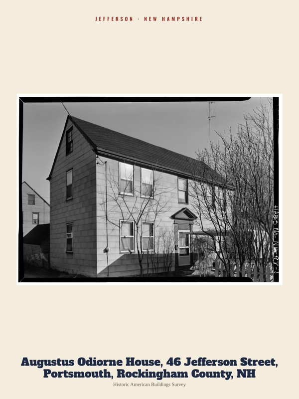 Jefferson Augustus Odiorne House, 46 Jefferson Street, Portsmouth, Rockingham County, NH Archive Print artwork detail