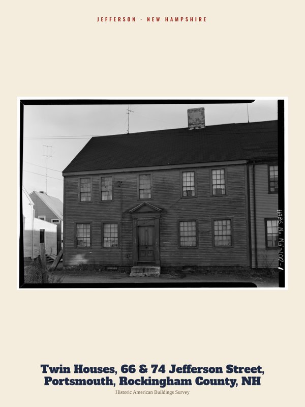Jefferson Twin Houses, 66 & 74 Jefferson Street, Portsmouth, Rockingham County, NH Archive Print artwork detail